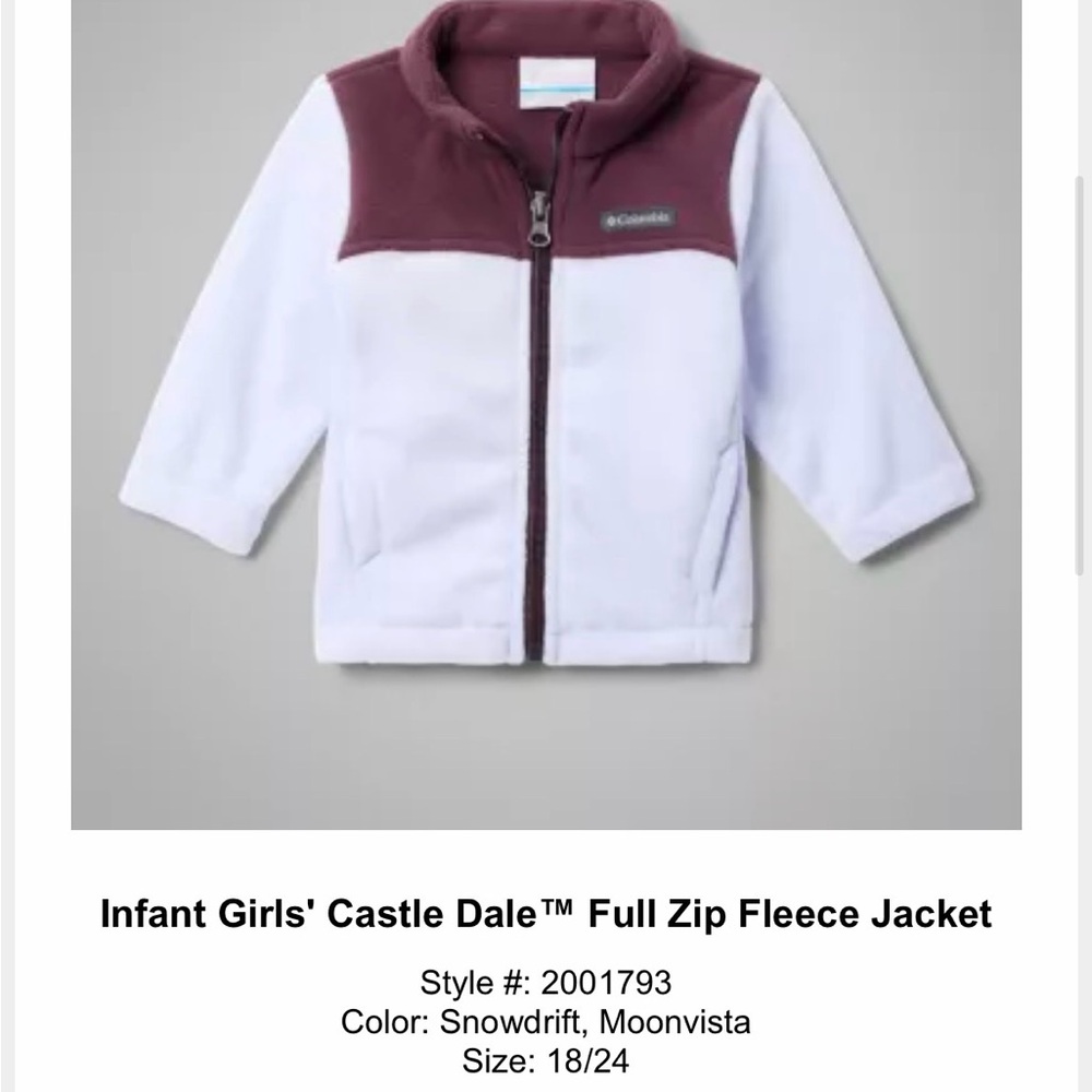 Girls NWT Columbia 18-24 Month Castle Dale Fleece Jacket